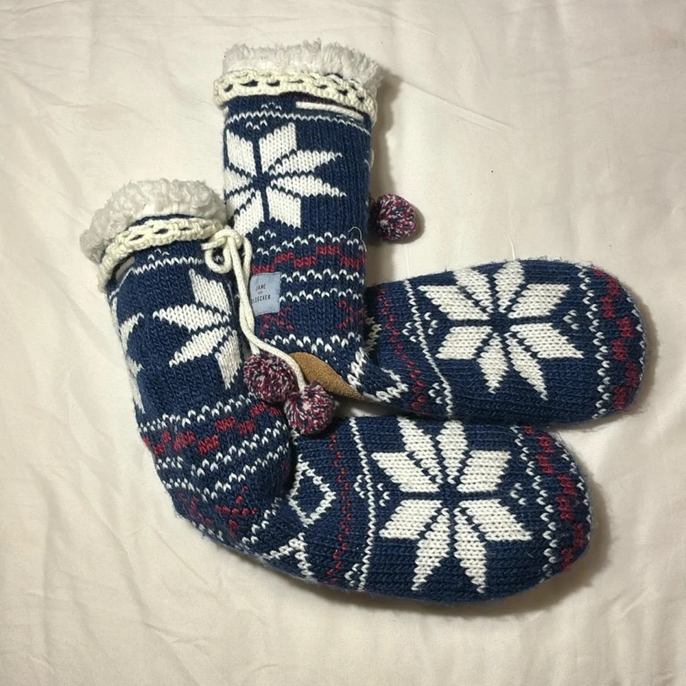 Jane & Bleecker Women's Size 8-9 Faux Fur Lined Slipper Socks Non Skid